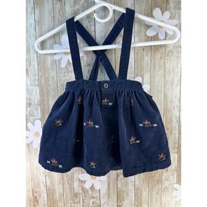 Ralph Lauren Suspenders Skirt Baby Girls Size 18M Navy Blue Corduroy Embroidered